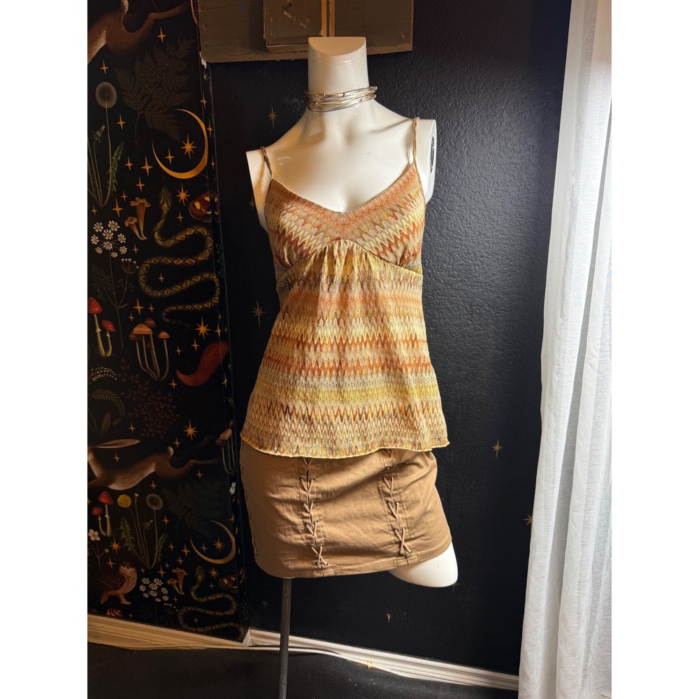 Ann Taylor LOFT Orange Chevron Zigzag Knit Empire Waist Camisole Top Small